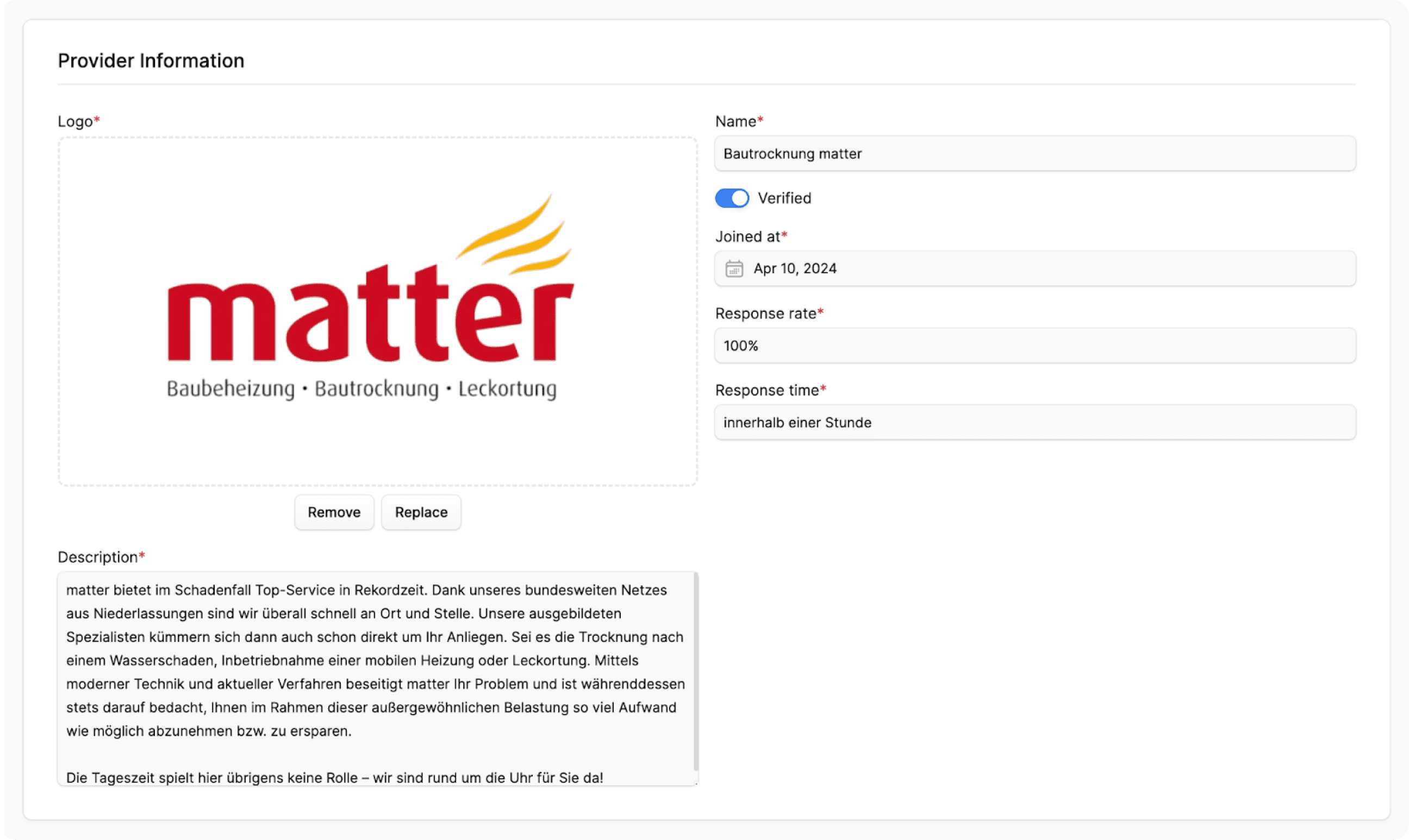 Matter provider information screenshot