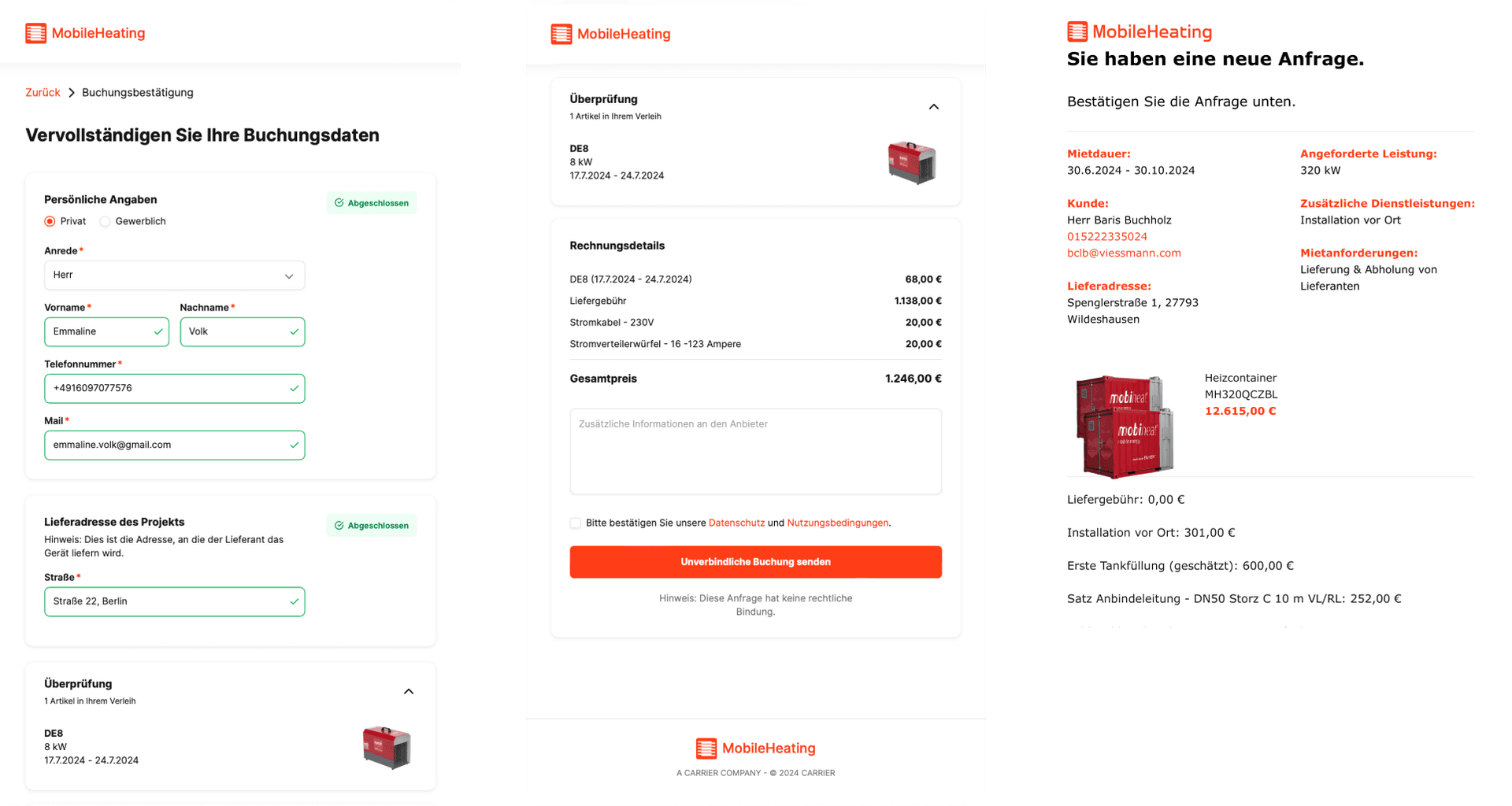 MobileHeating site screenshots