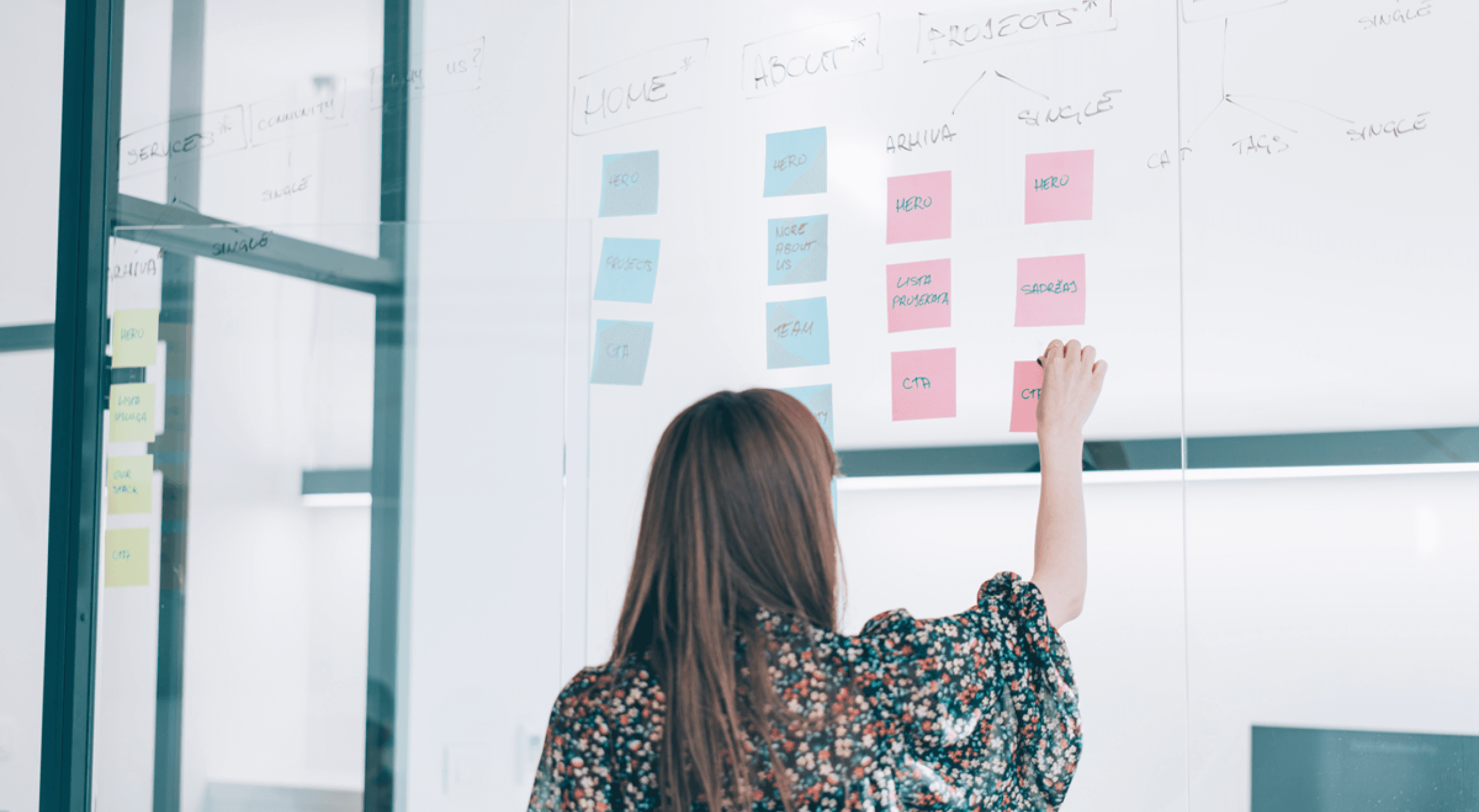 Person adding notes to the board